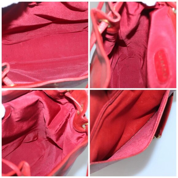 CHANEL Grained Calf Skin Backpack Grained Calf Skin Red Gold CC Auth 127574 main image 5